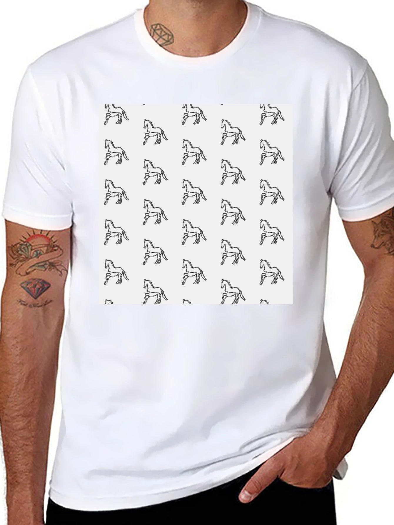 Horse Pattern Black T-Shirt