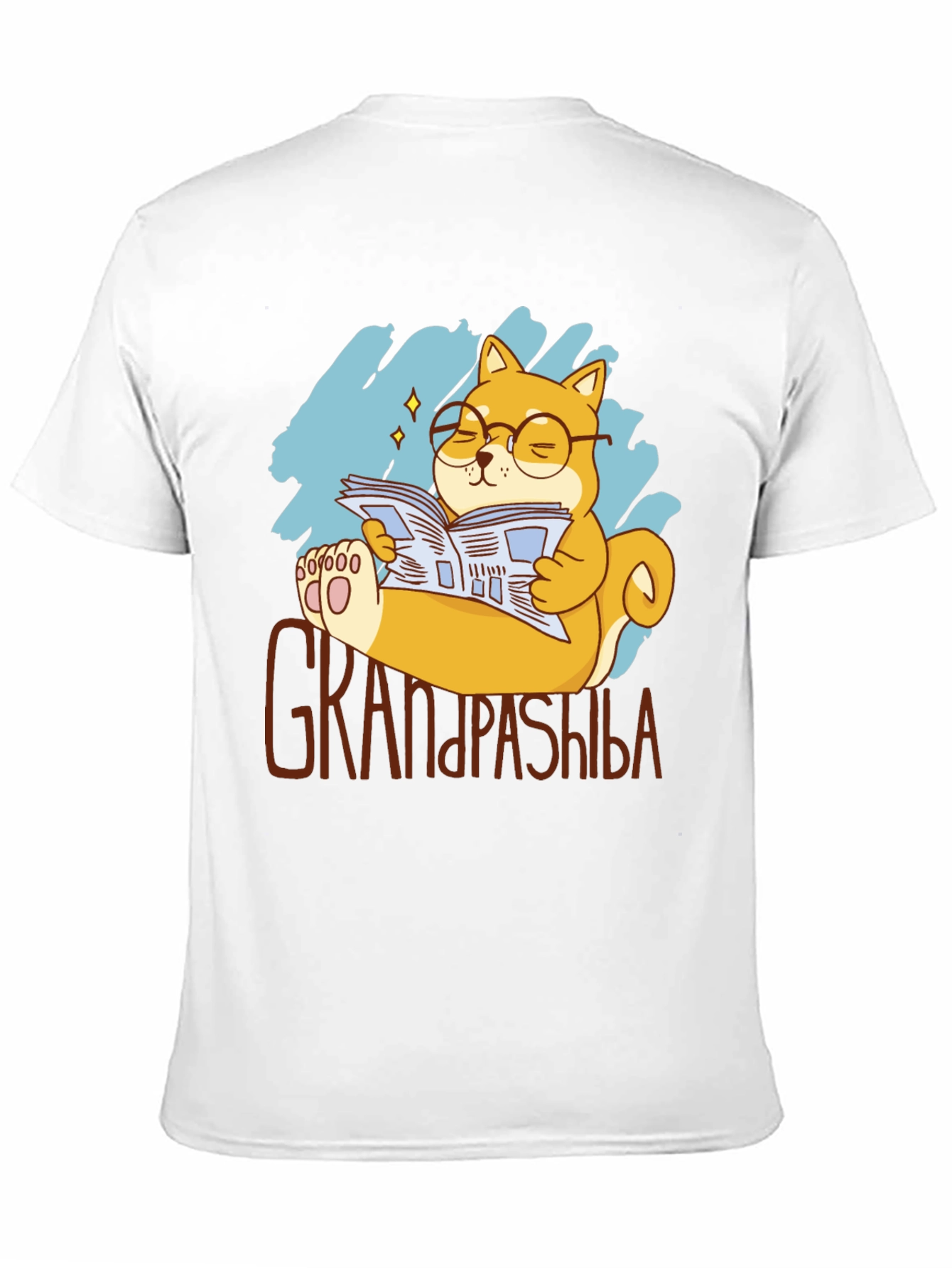 Grandpa Shiba Inu Reading Newspaper Graphic T-Shirt
