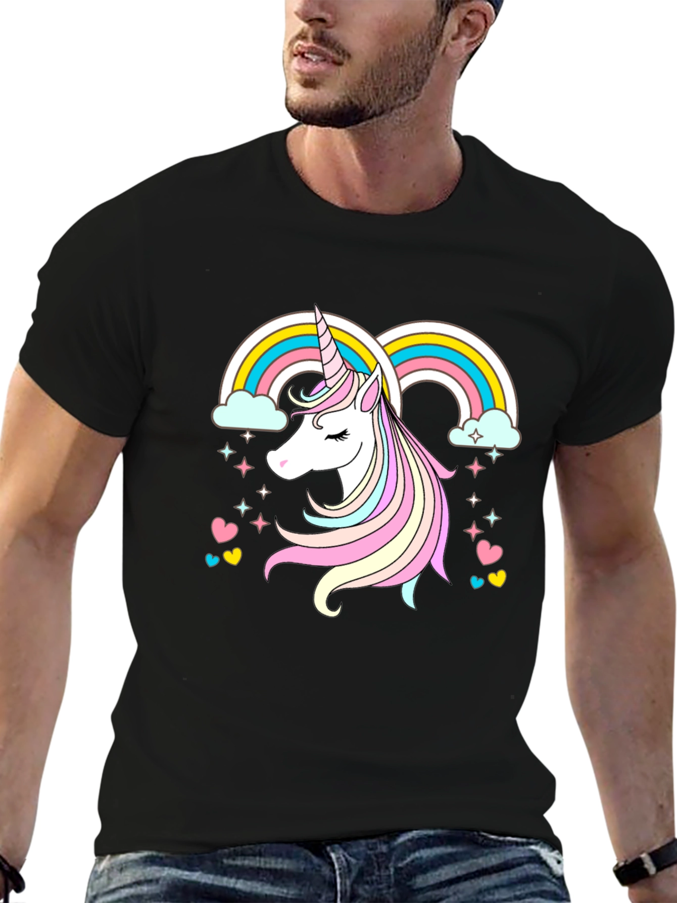 Unicorn Rainbow Graphic Tee - Black