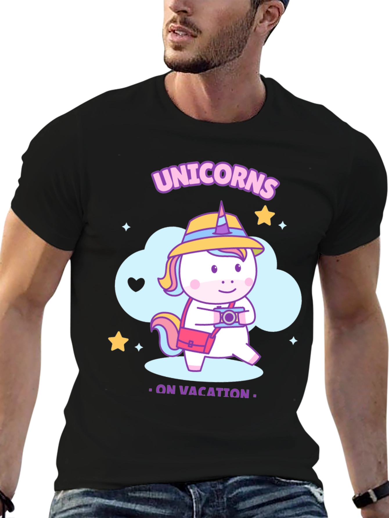 Unicorns on Vacation Black T-Shirt