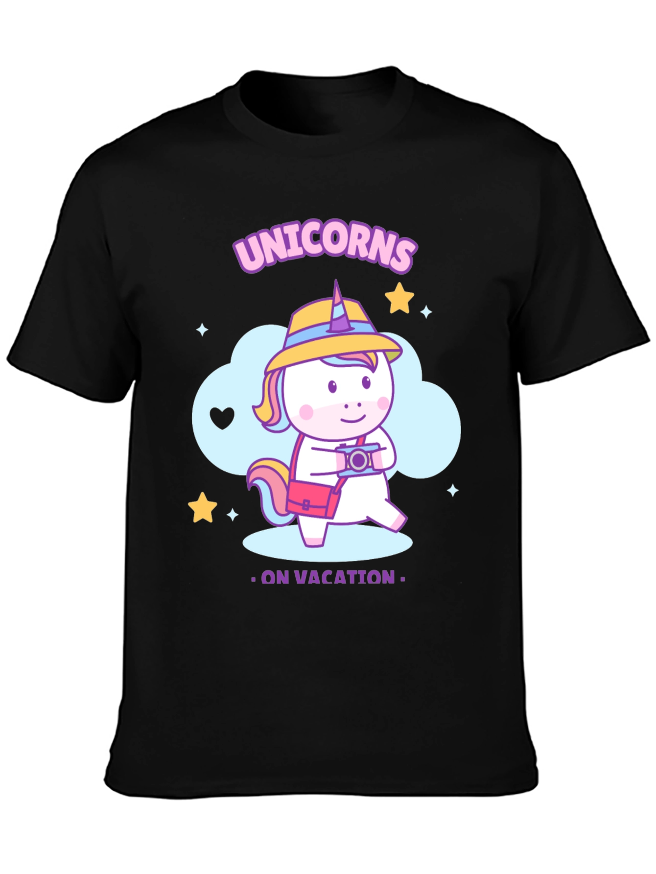 Unicorns on Vacation Black T-Shirt