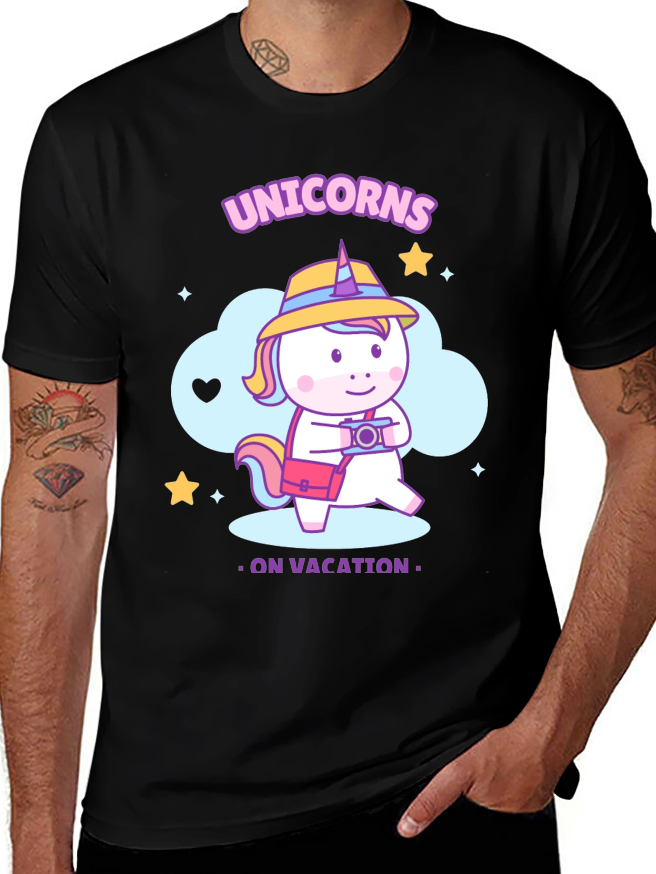 Unicorns on Vacation Black T-Shirt