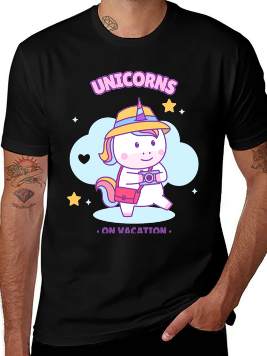Unicorns on Vacation Black T-Shirt