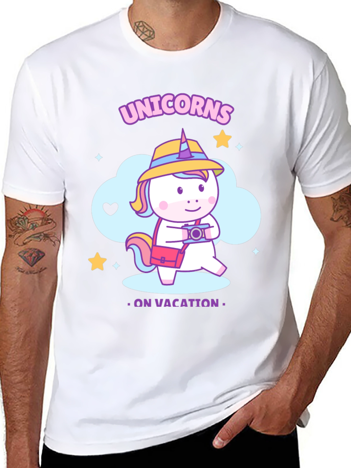 Unicorns on Vacation Black T-Shirt