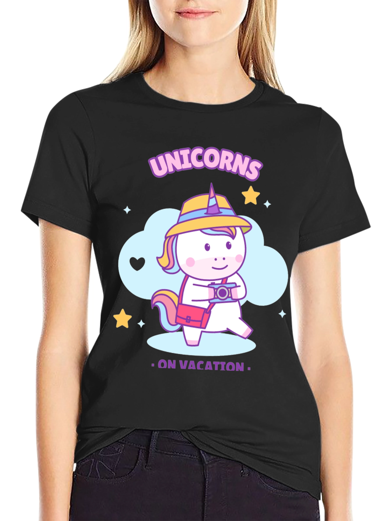 Unicorns on Vacation Black T-Shirt