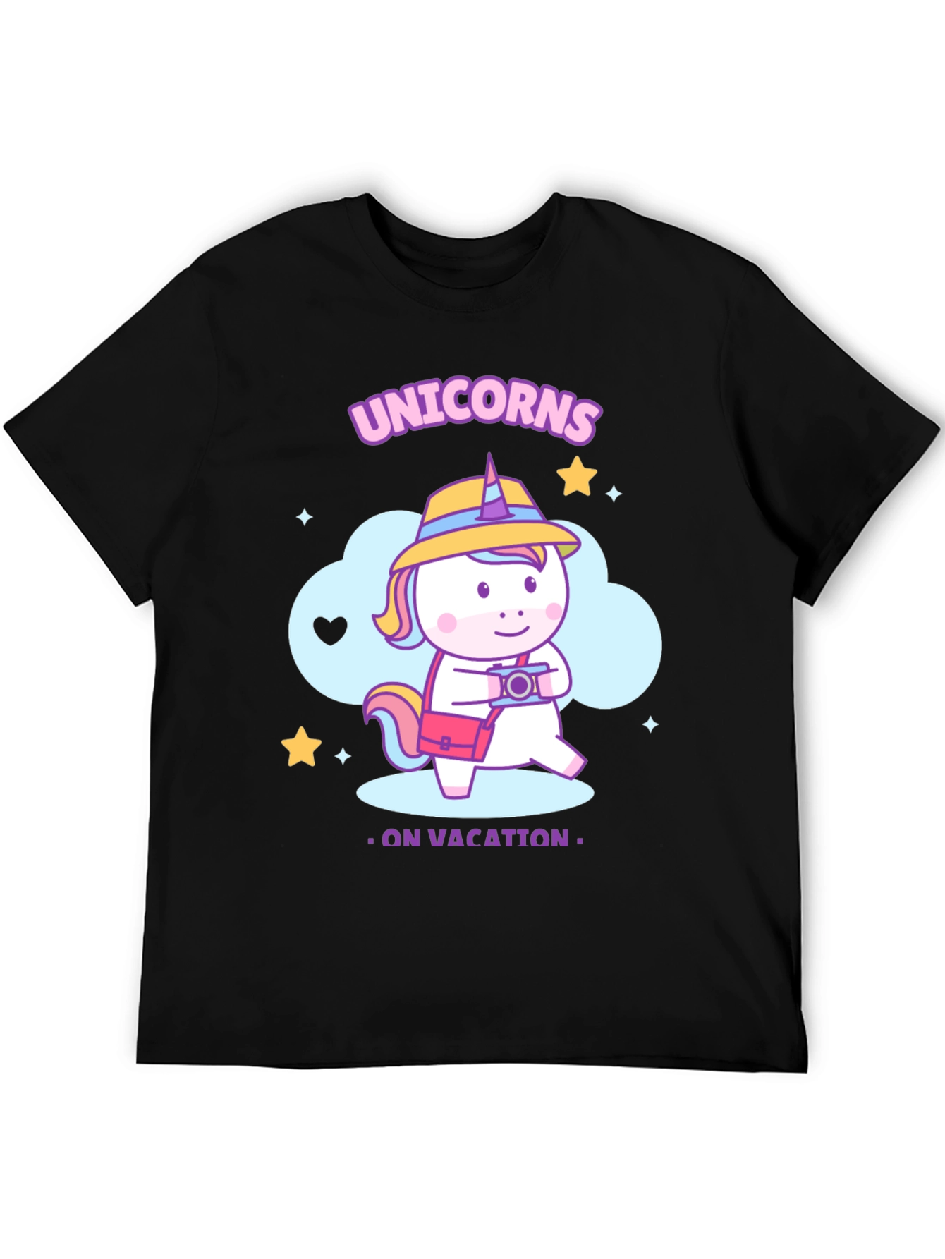 Unicorns on Vacation Black T-Shirt