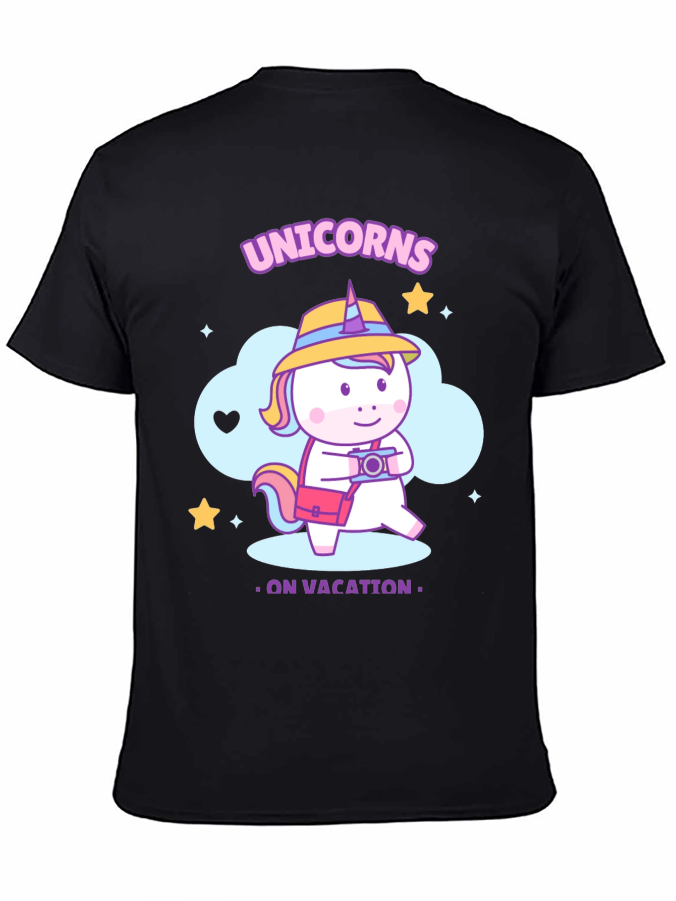 Unicorns on Vacation Black T-Shirt
