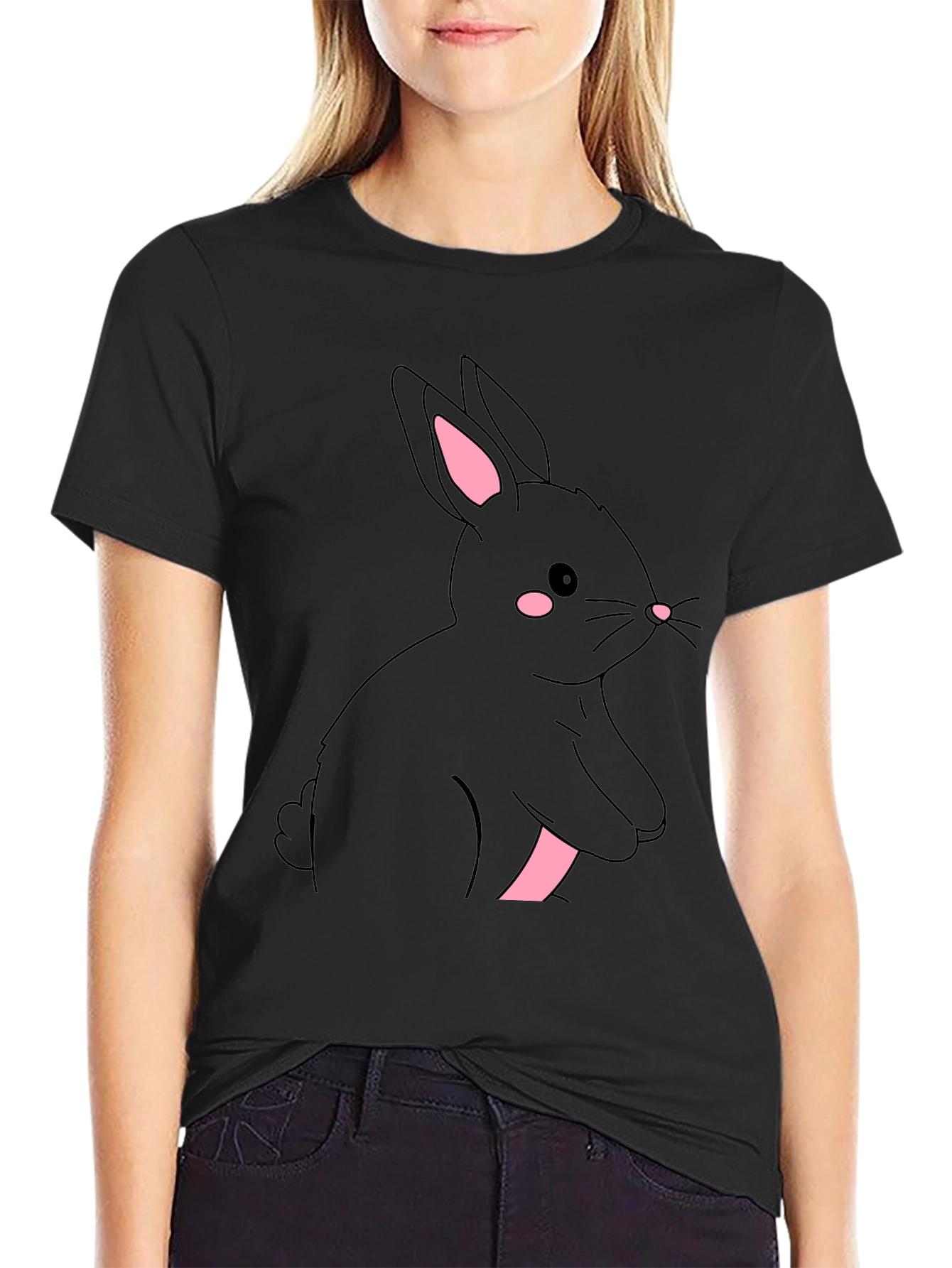 Black Rabbit Graphic Tee - Cute & Stylish