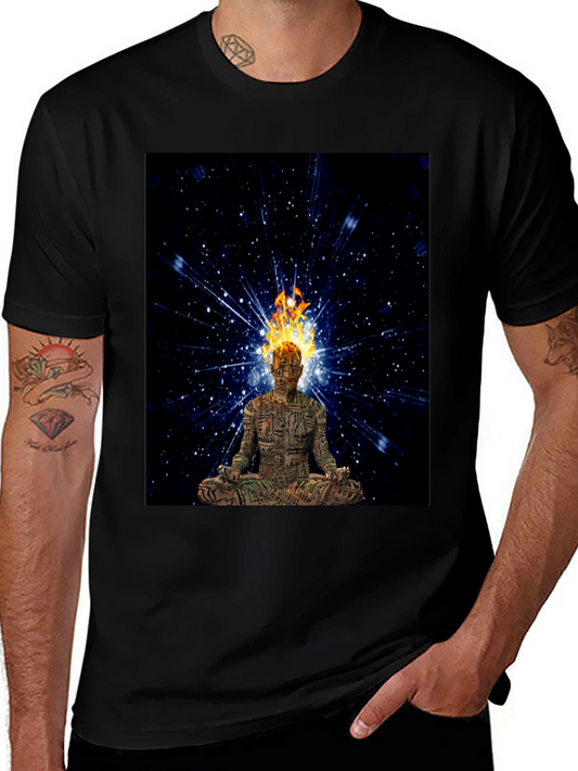 Meditating Fire Head Man Black T-Shirt