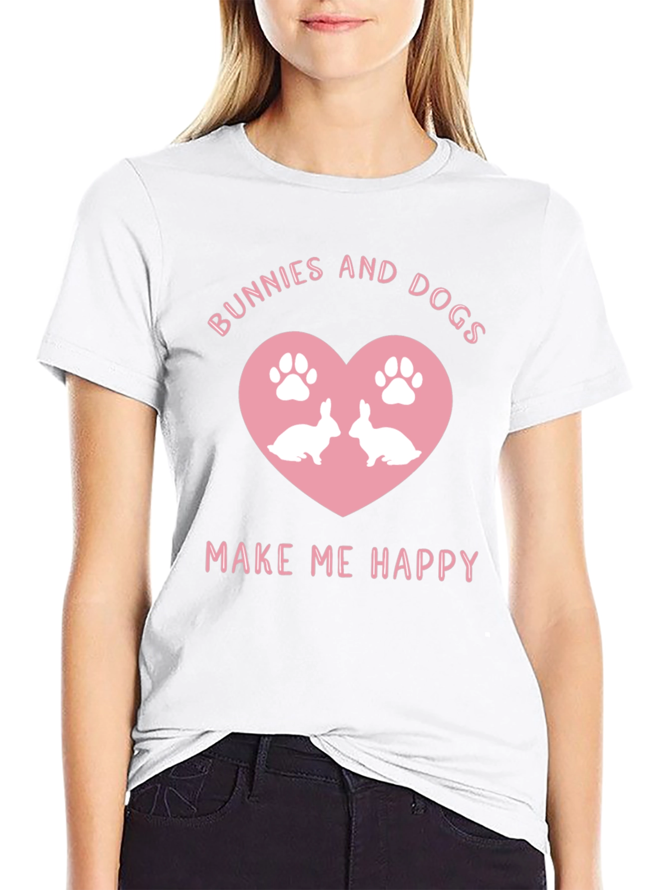 Bunnies and Dogs Make Me Happy Graphic T-Shirt
