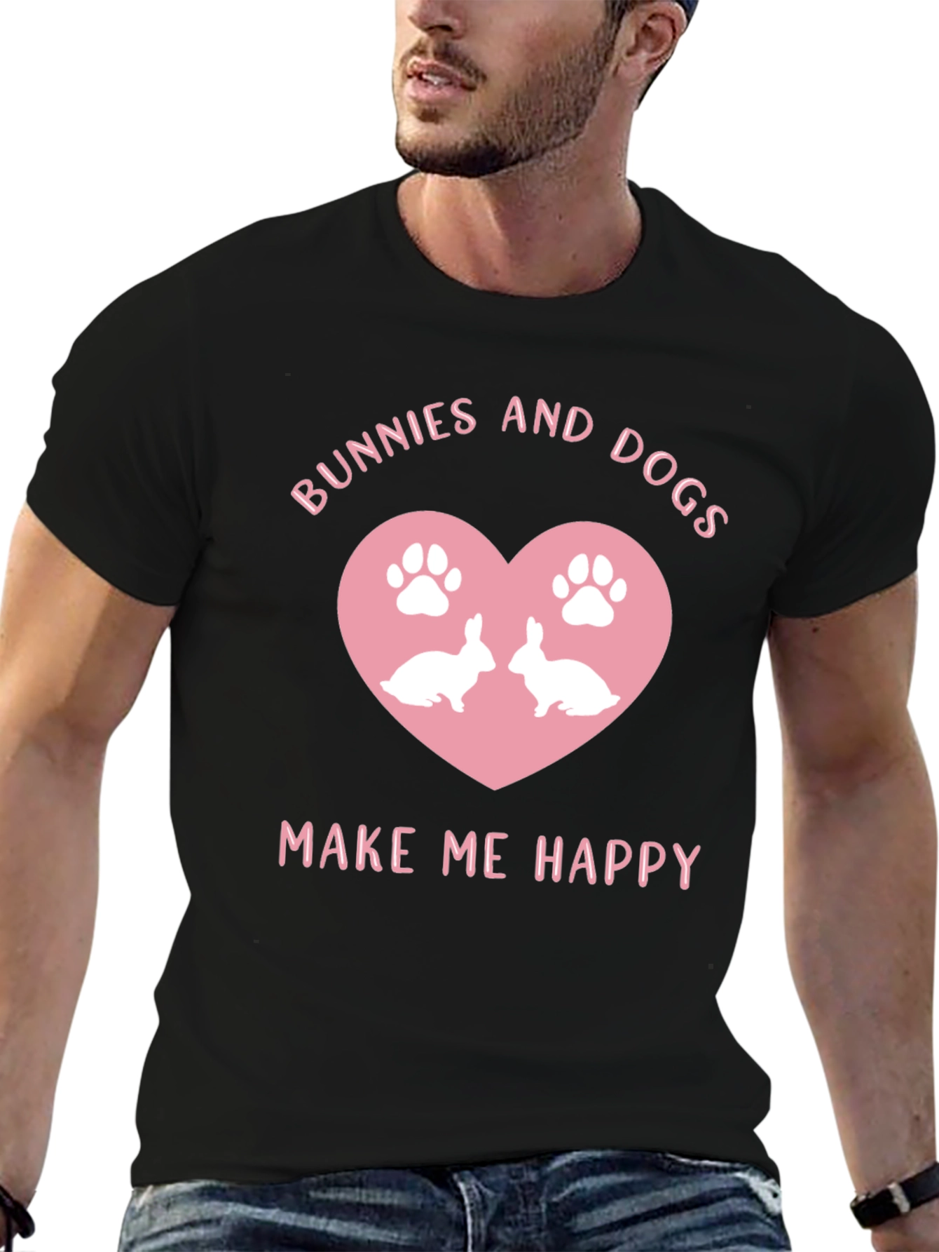 Bunnies and Dogs Make Me Happy Graphic T-Shirt