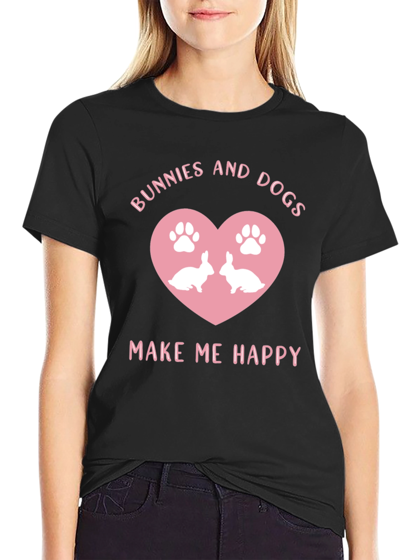 Bunnies and Dogs Make Me Happy Graphic T-Shirt