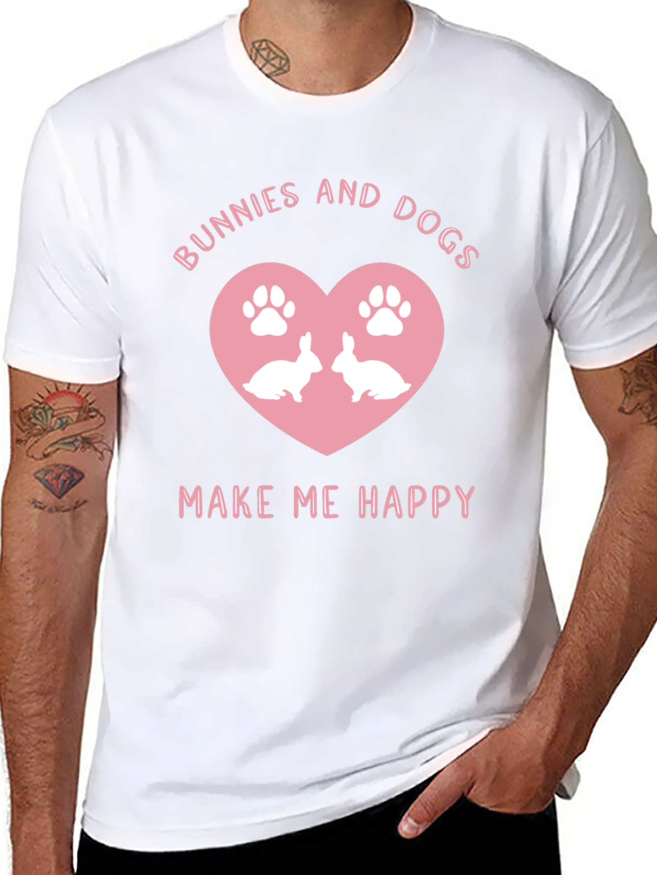 Bunnies and Dogs Make Me Happy Graphic T-Shirt
