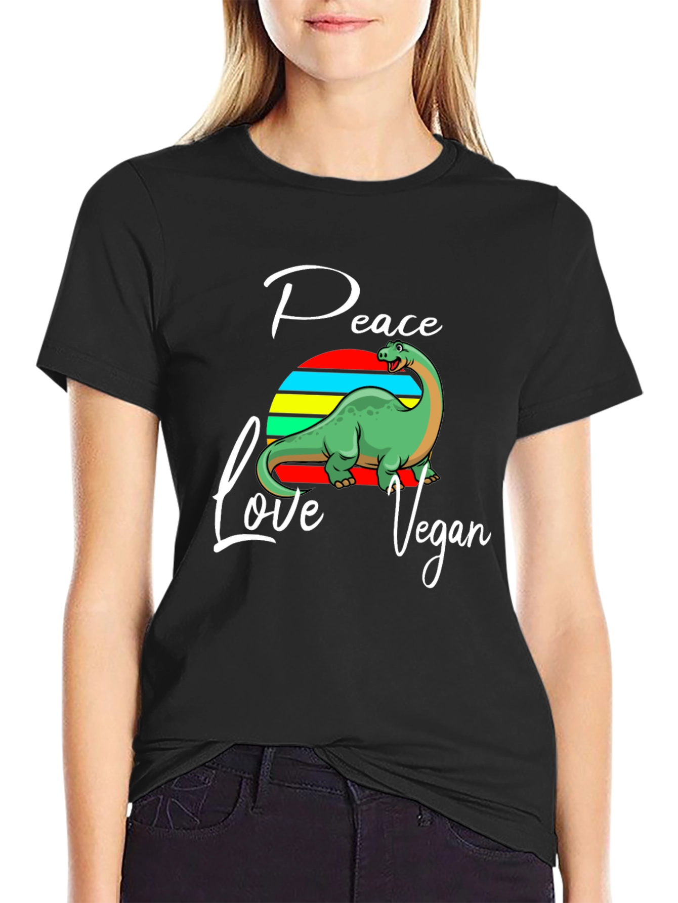 Peace Love Vegan Dinosaur Graphic T-Shirt