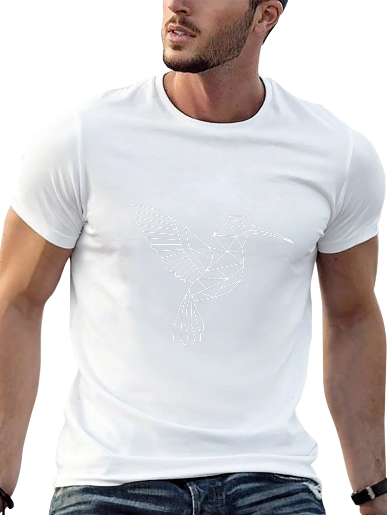 Geometric Hummingbird Tee - Modern Black T-Shirt