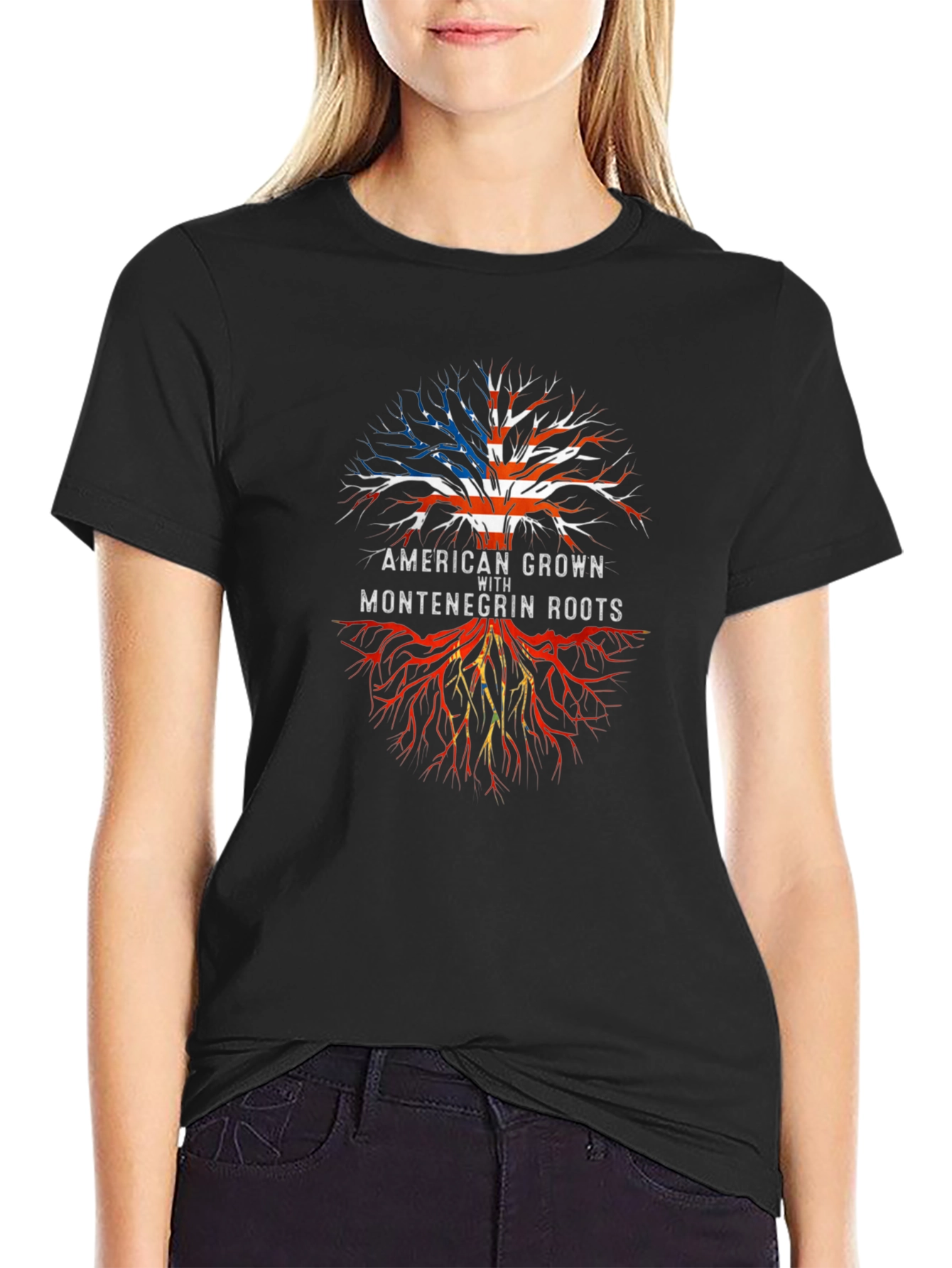 American Grown With Montenegrin Roots Black T-Shirt