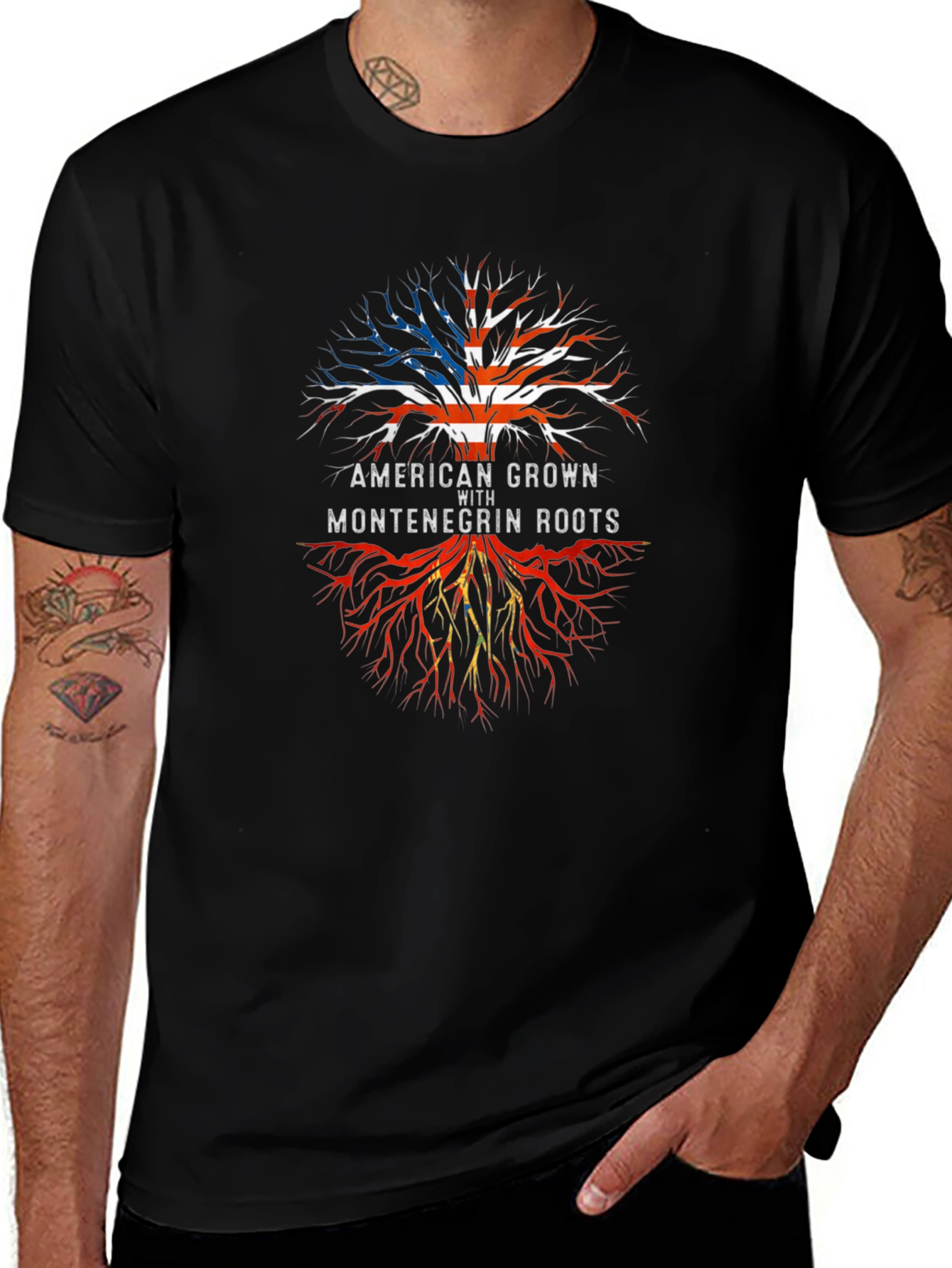 American Grown With Montenegrin Roots Black T-Shirt