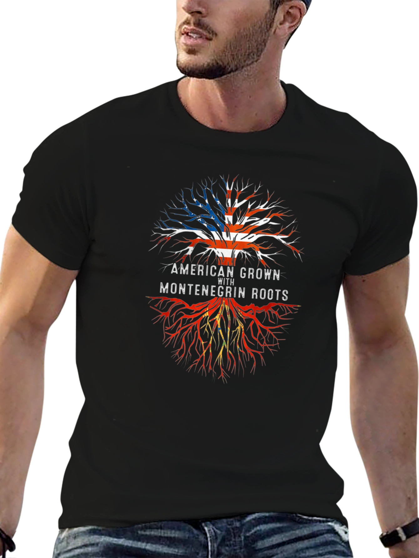 American Grown With Montenegrin Roots Black T-Shirt