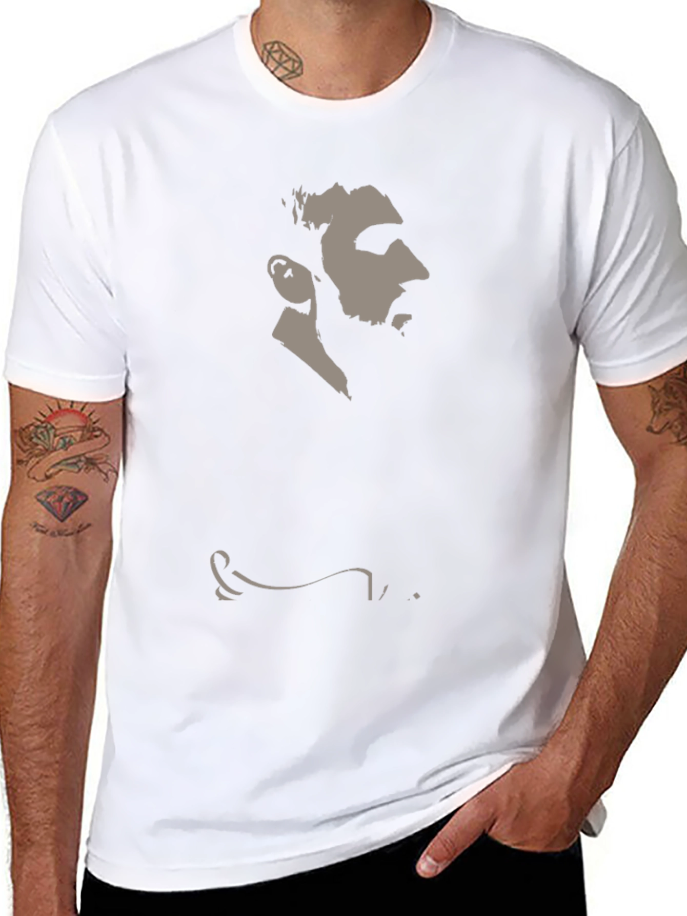 Mens Black Graphic Tee - Silhouette Portrait