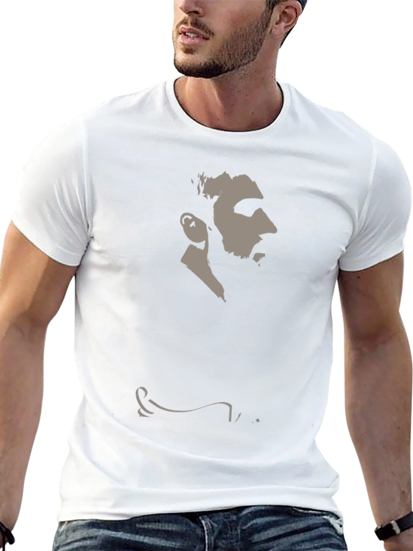 Mens Black Graphic Tee - Silhouette Portrait