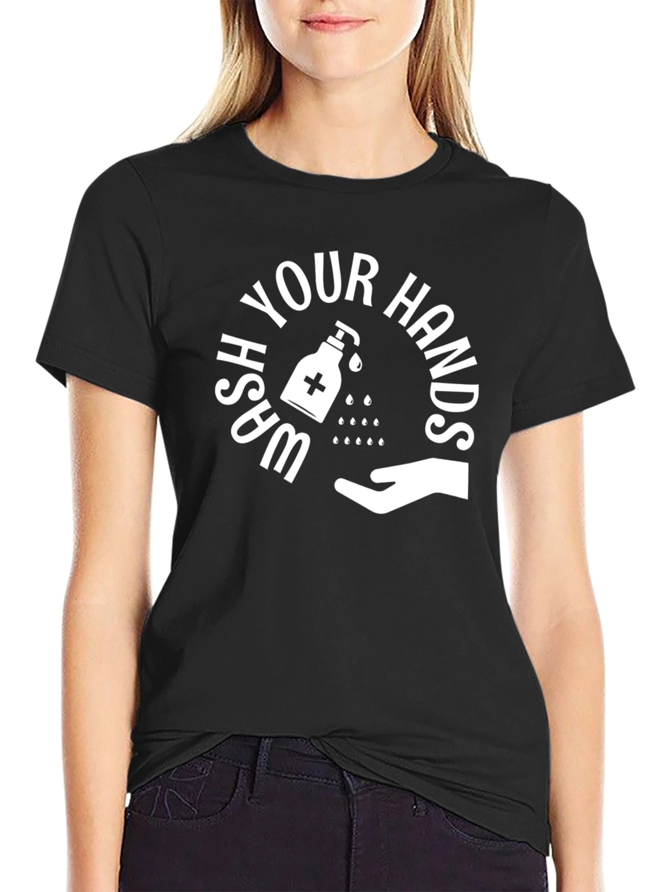 Wash Your Hands Graphic Tee - Black Cotton Shirt