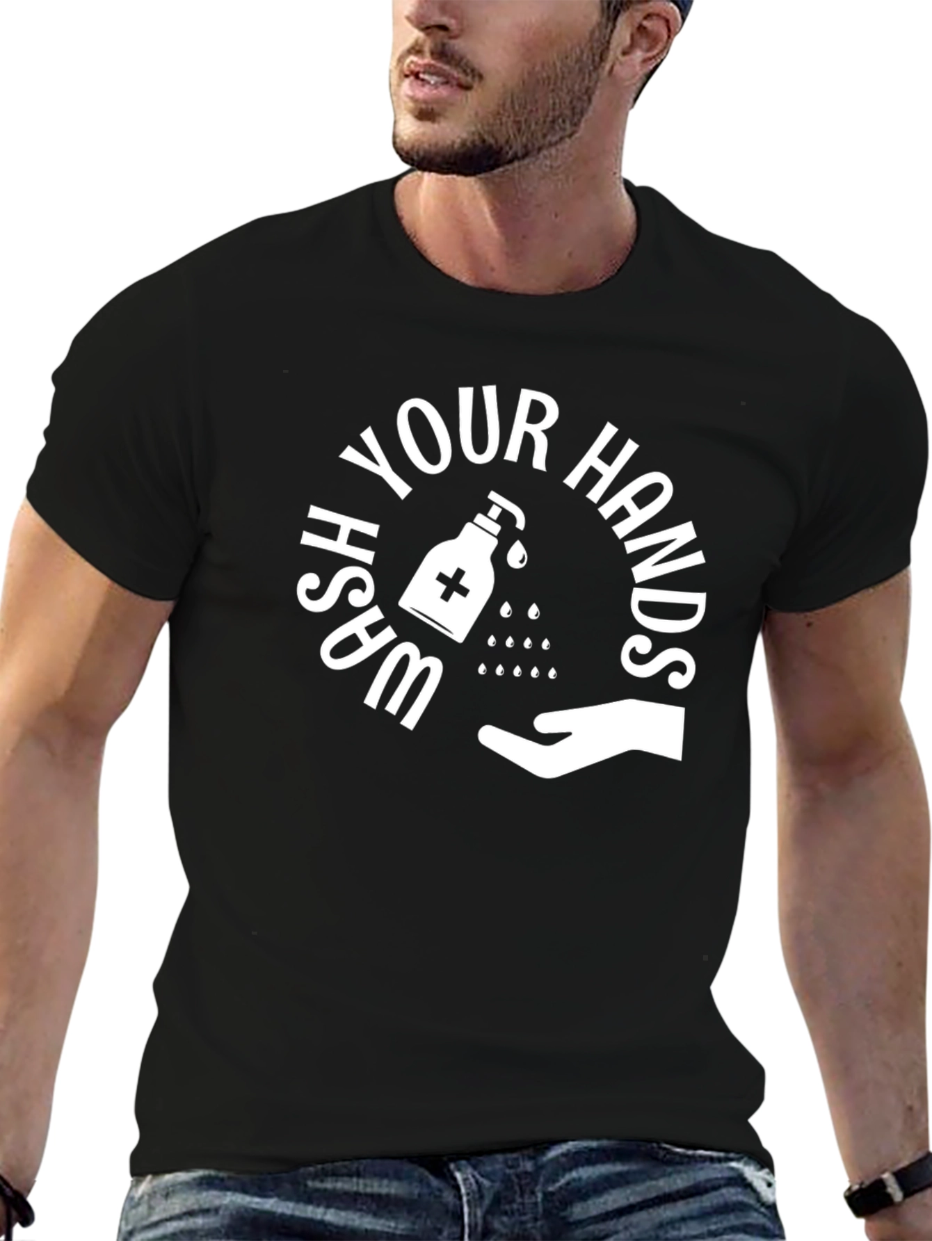 Wash Your Hands Graphic Tee - Black Cotton Shirt