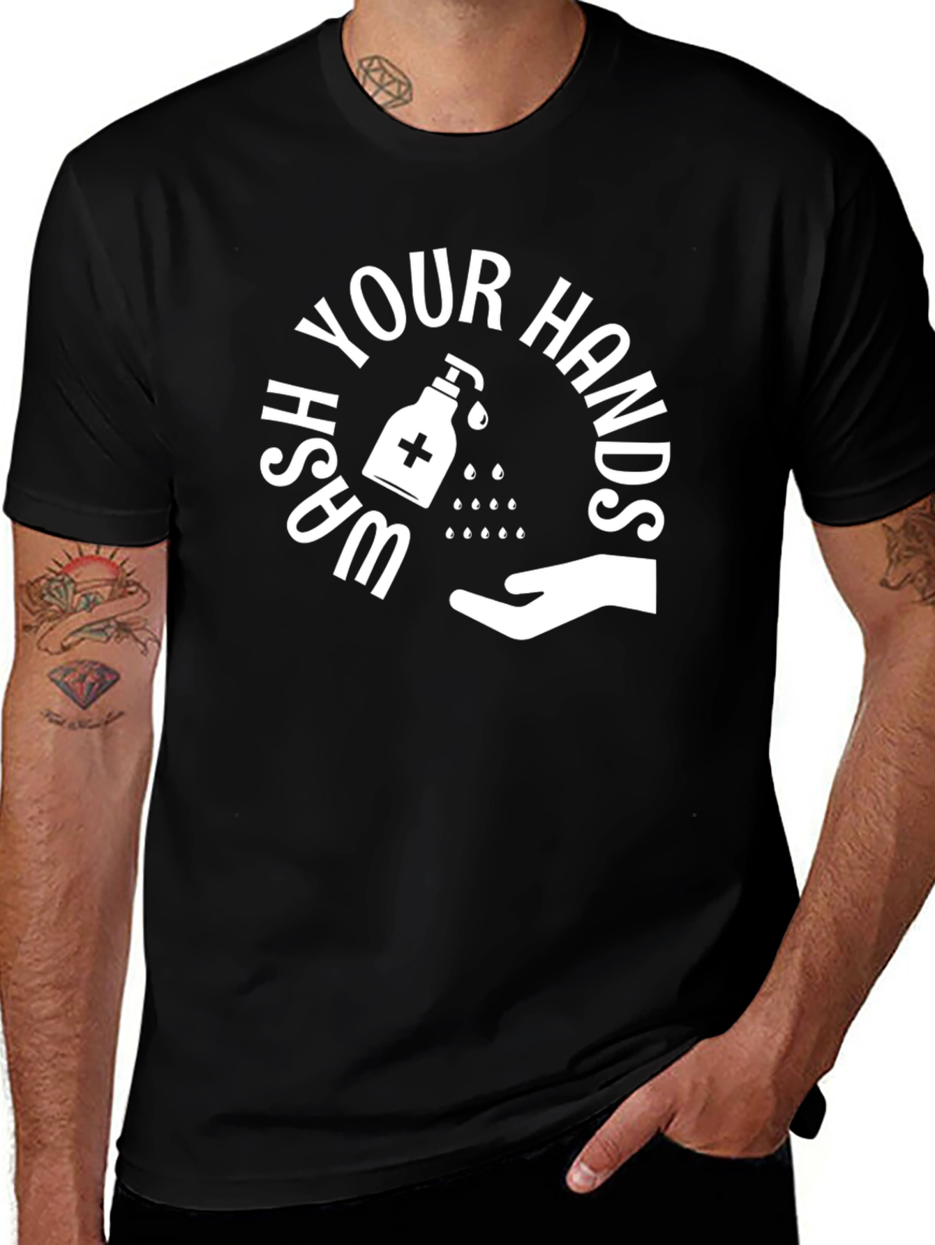 Wash Your Hands Graphic Tee - Black Cotton Shirt