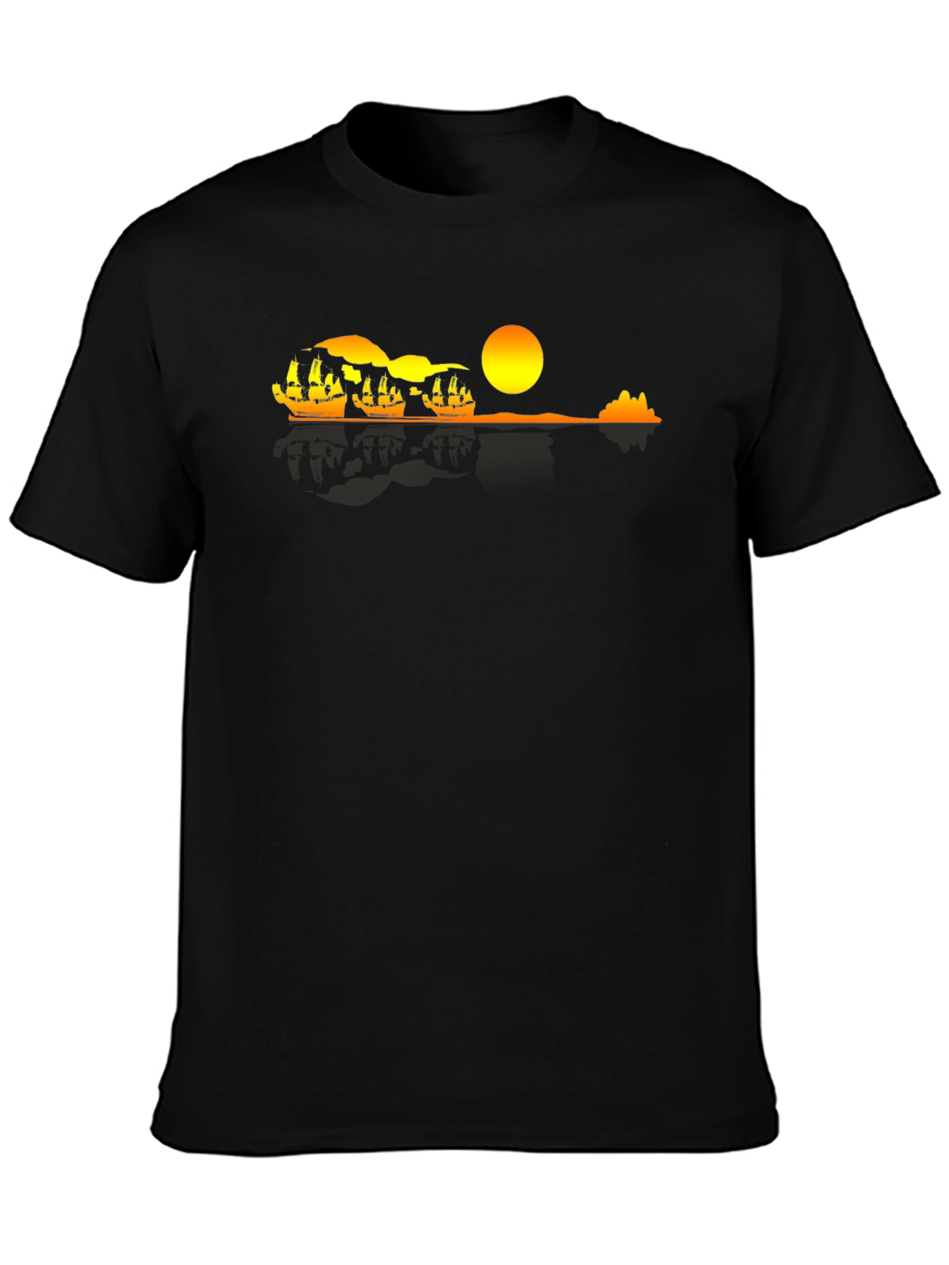 Sunset Ship Graphic Tee - Black Cotton Comfort