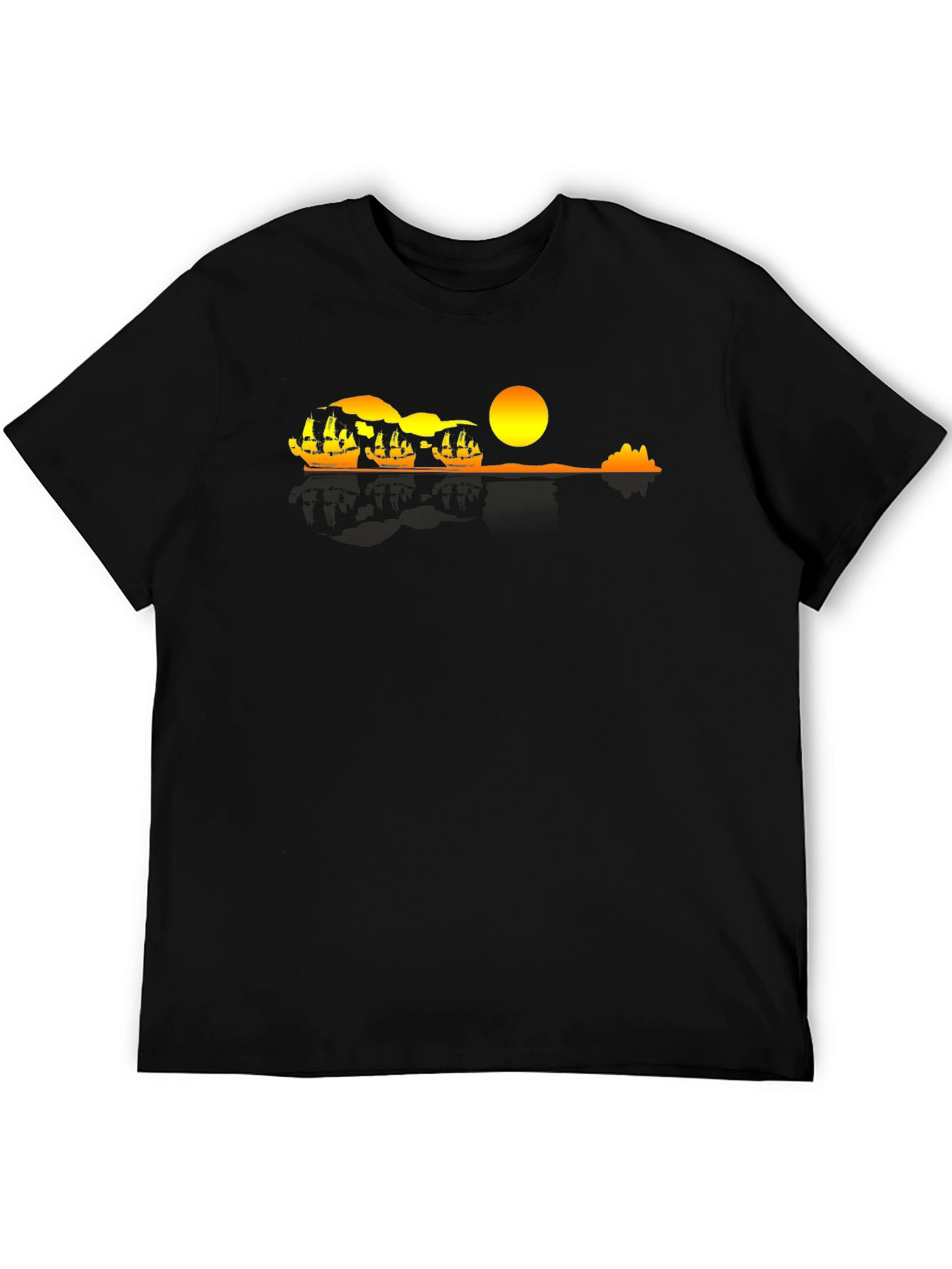 Sunset Ship Graphic Tee - Black Cotton Comfort