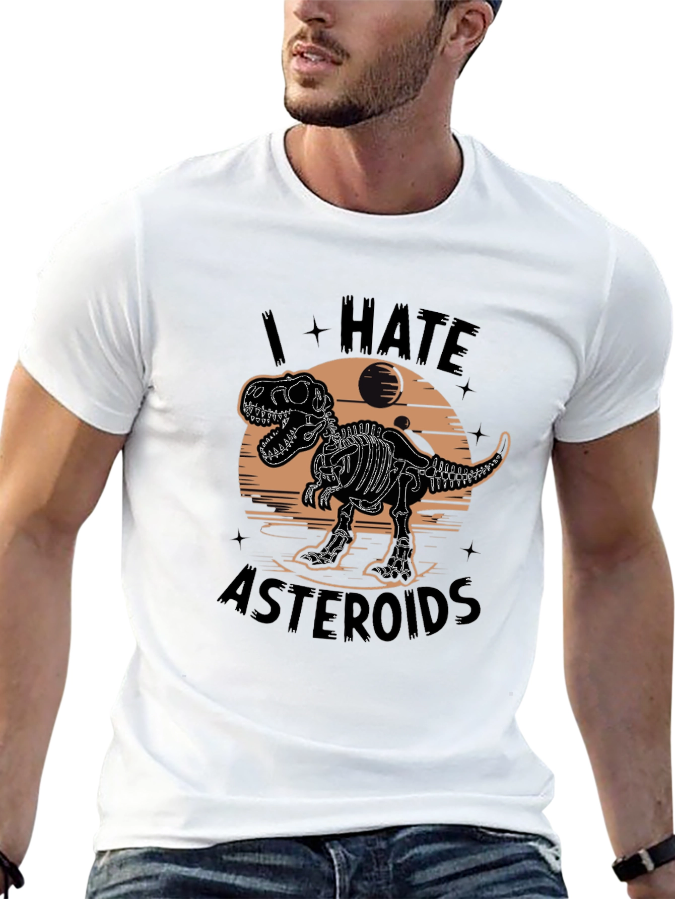 I Hate Asteroids Dinosaur Skeleton Graphic T-Shirt
