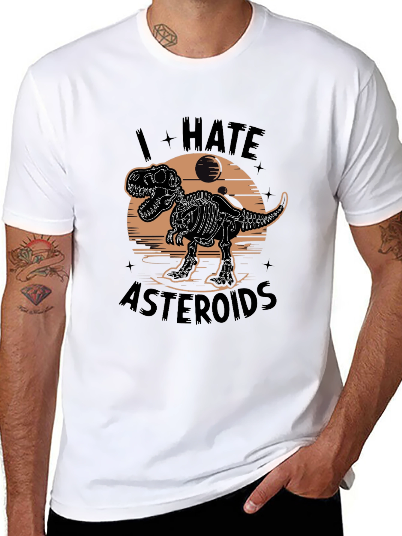 I Hate Asteroids Dinosaur Skeleton Graphic T-Shirt