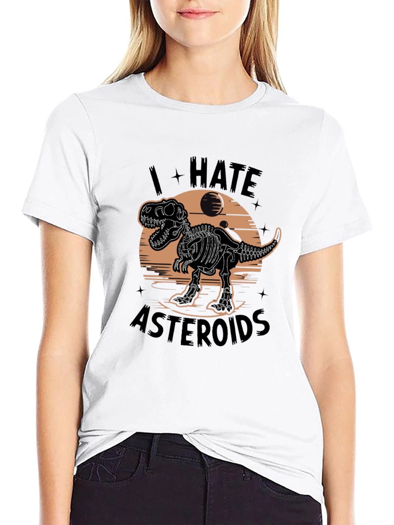 I Hate Asteroids Dinosaur Skeleton Graphic T-Shirt