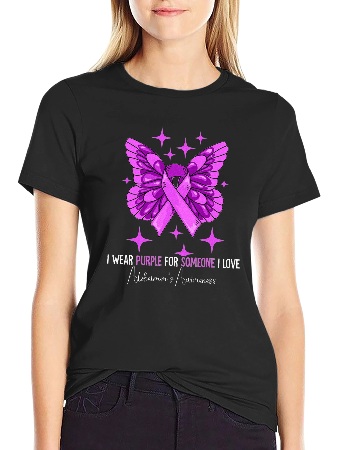 Purple Butterfly Alzheimers Awareness T-Shirt