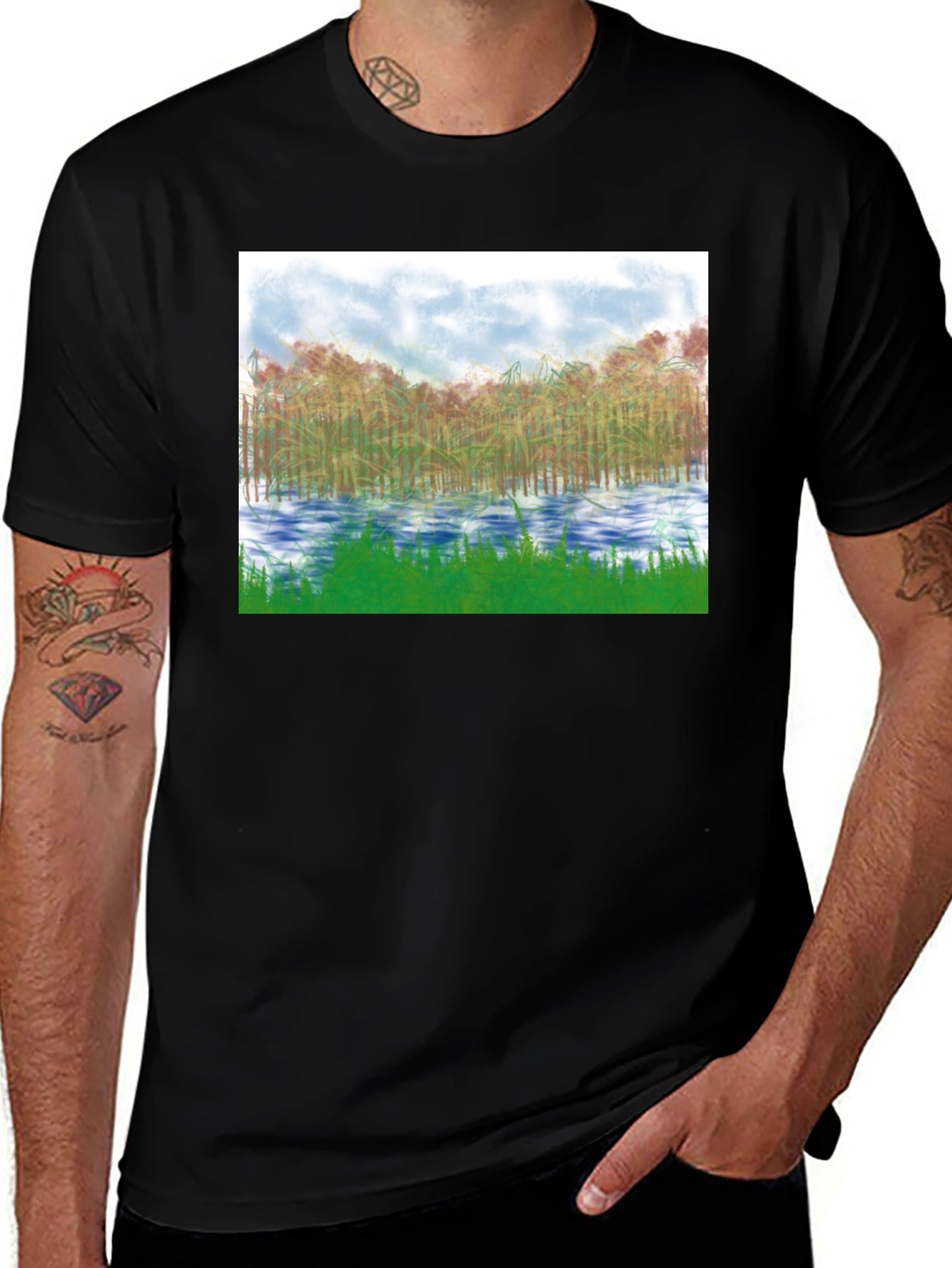 Nature Scene Graphic Tee - Black