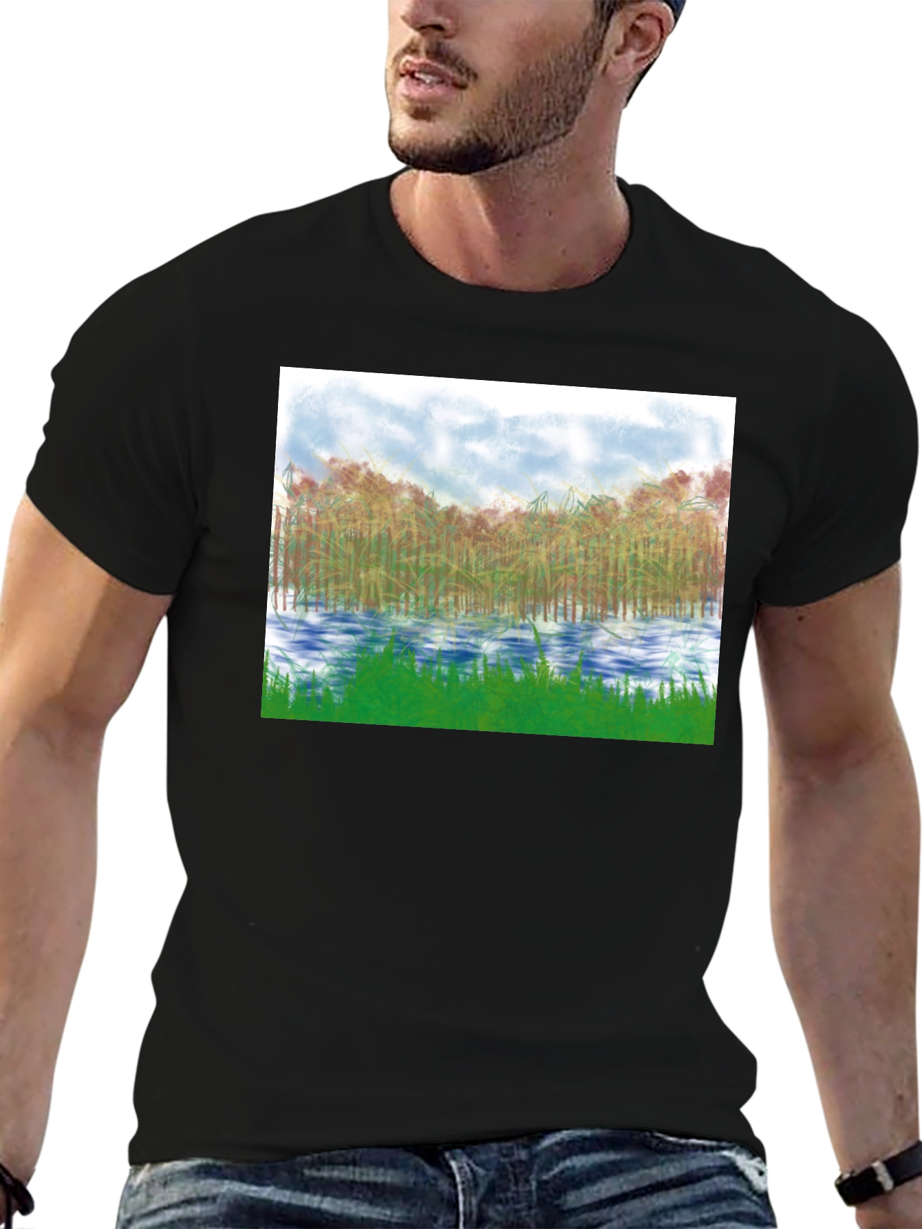 Nature Scene Graphic Tee - Black