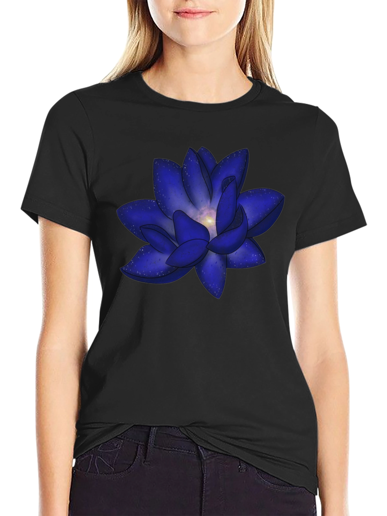 Blue Space Lotus Graphic T-Shirt - Modern Design