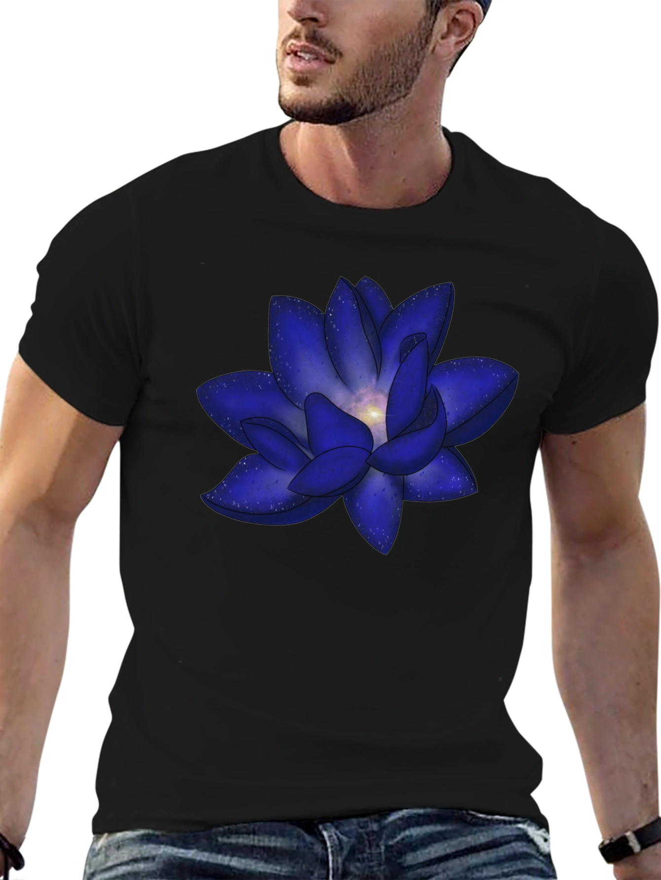 Blue Space Lotus Graphic T-Shirt - Modern Design