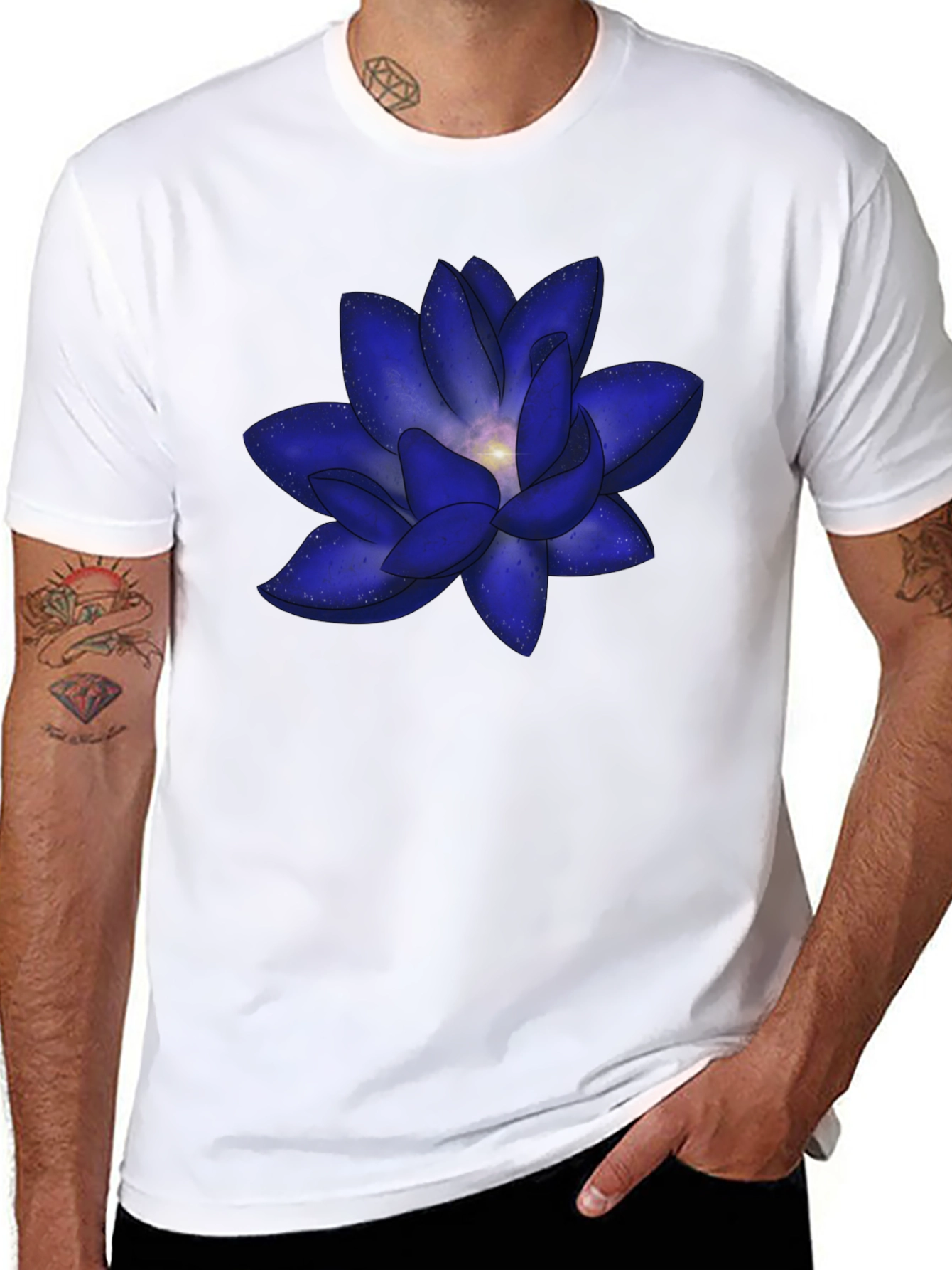 Blue Space Lotus Graphic T-Shirt - Modern Design
