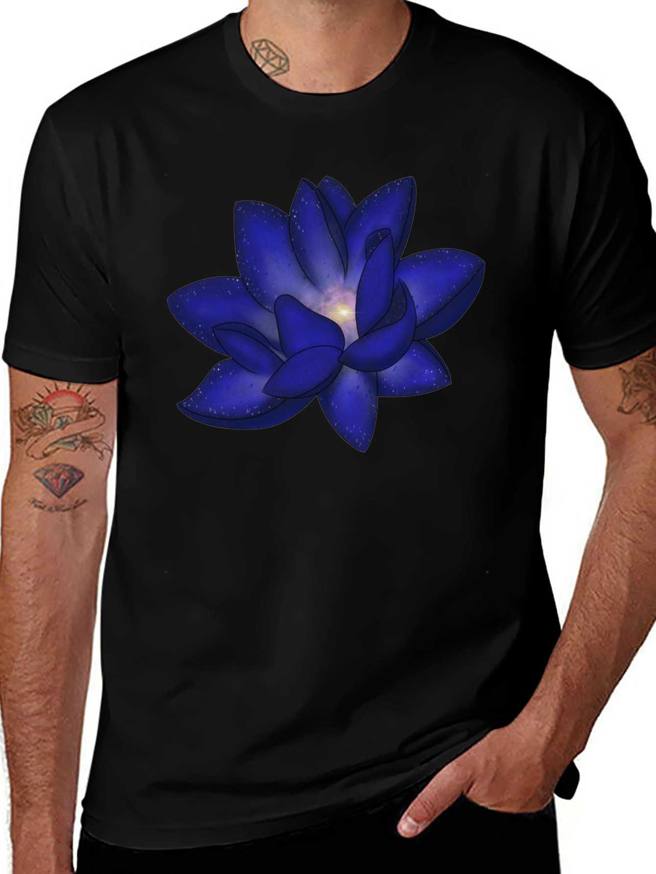 Blue Space Lotus Graphic T-Shirt - Modern Design