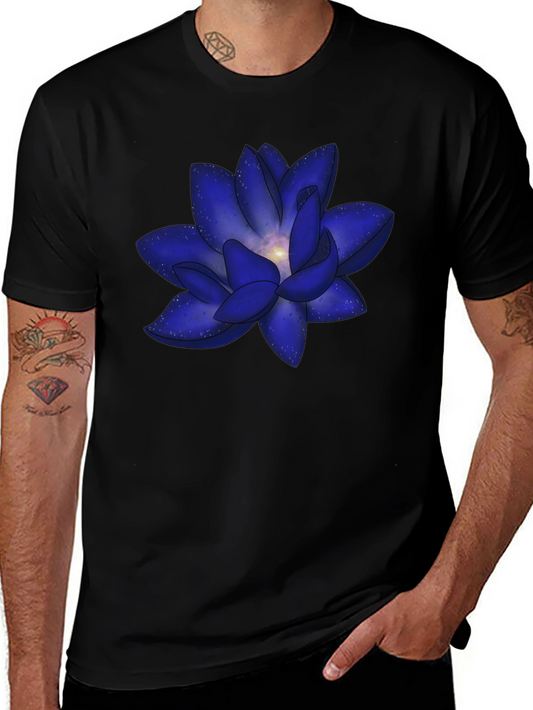 Blue Space Lotus Graphic T-Shirt - Modern Design