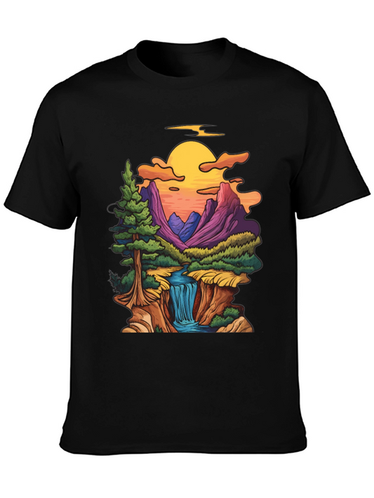 Scenic Mountain Waterfall Graphic T-Shirt