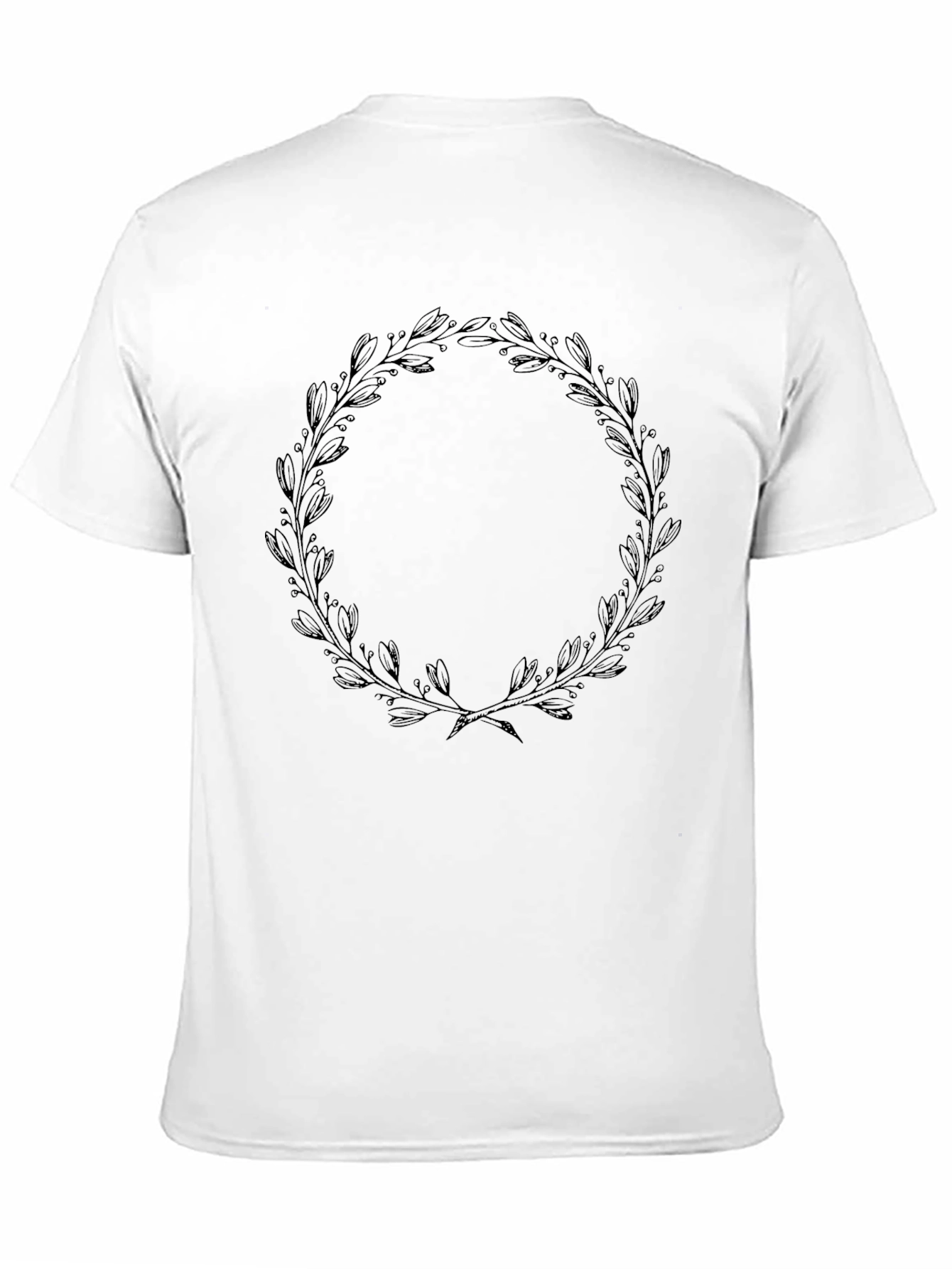 Black T-Shirt with Leaf Wreath Design