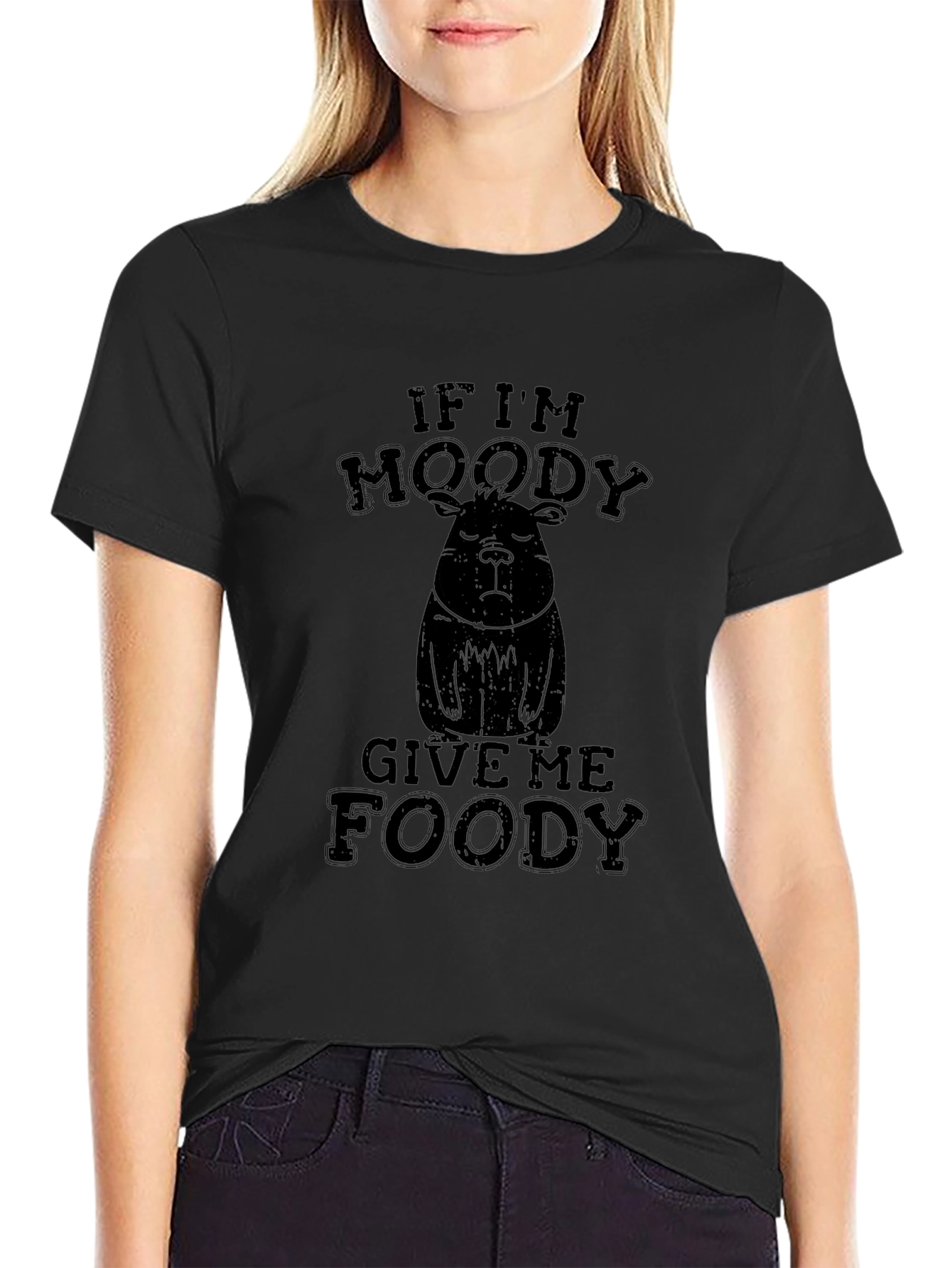 Moody Capybara Foody Black T-Shirt