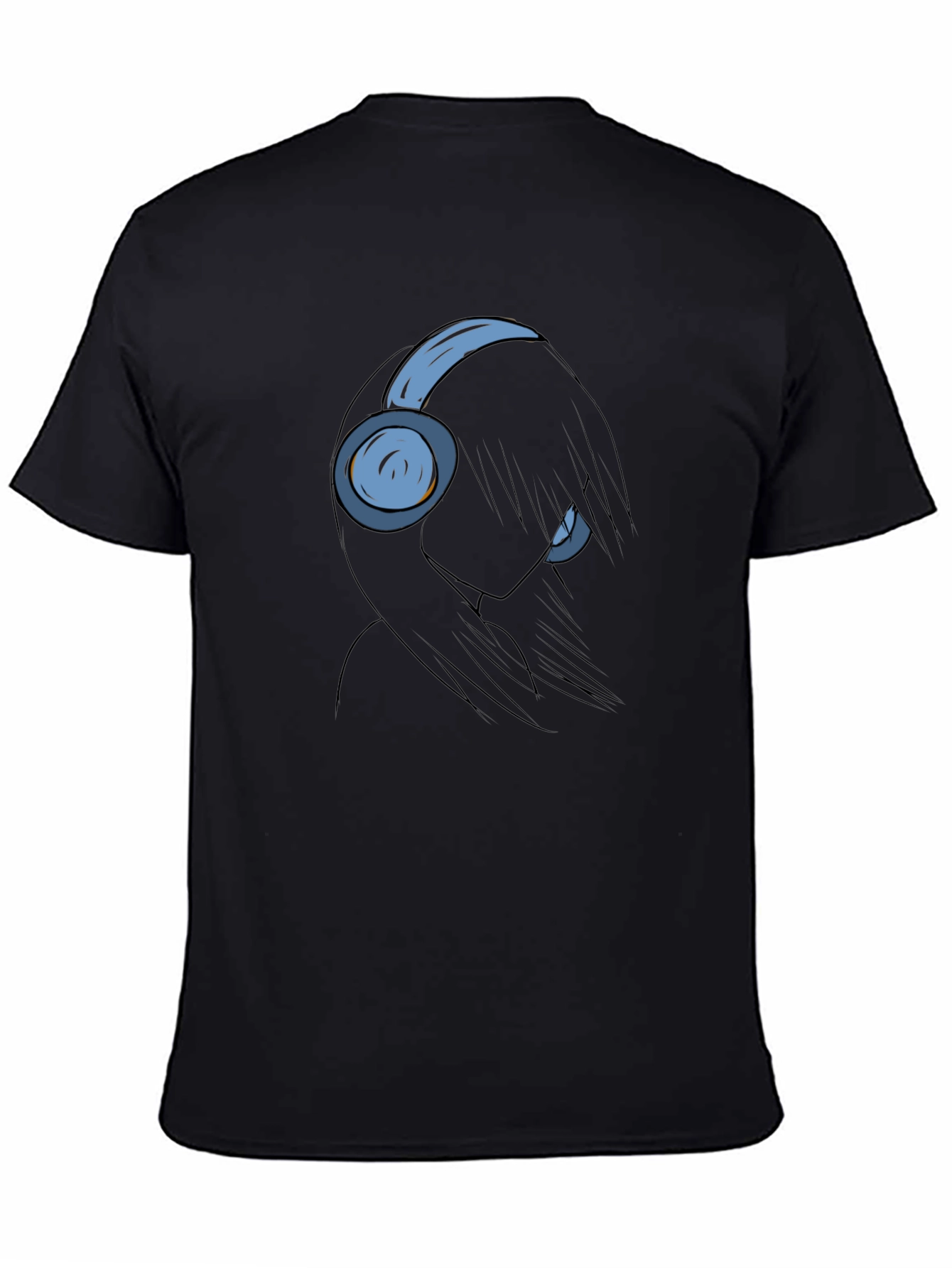 Anime Girl with Headphones Black T-Shirt
