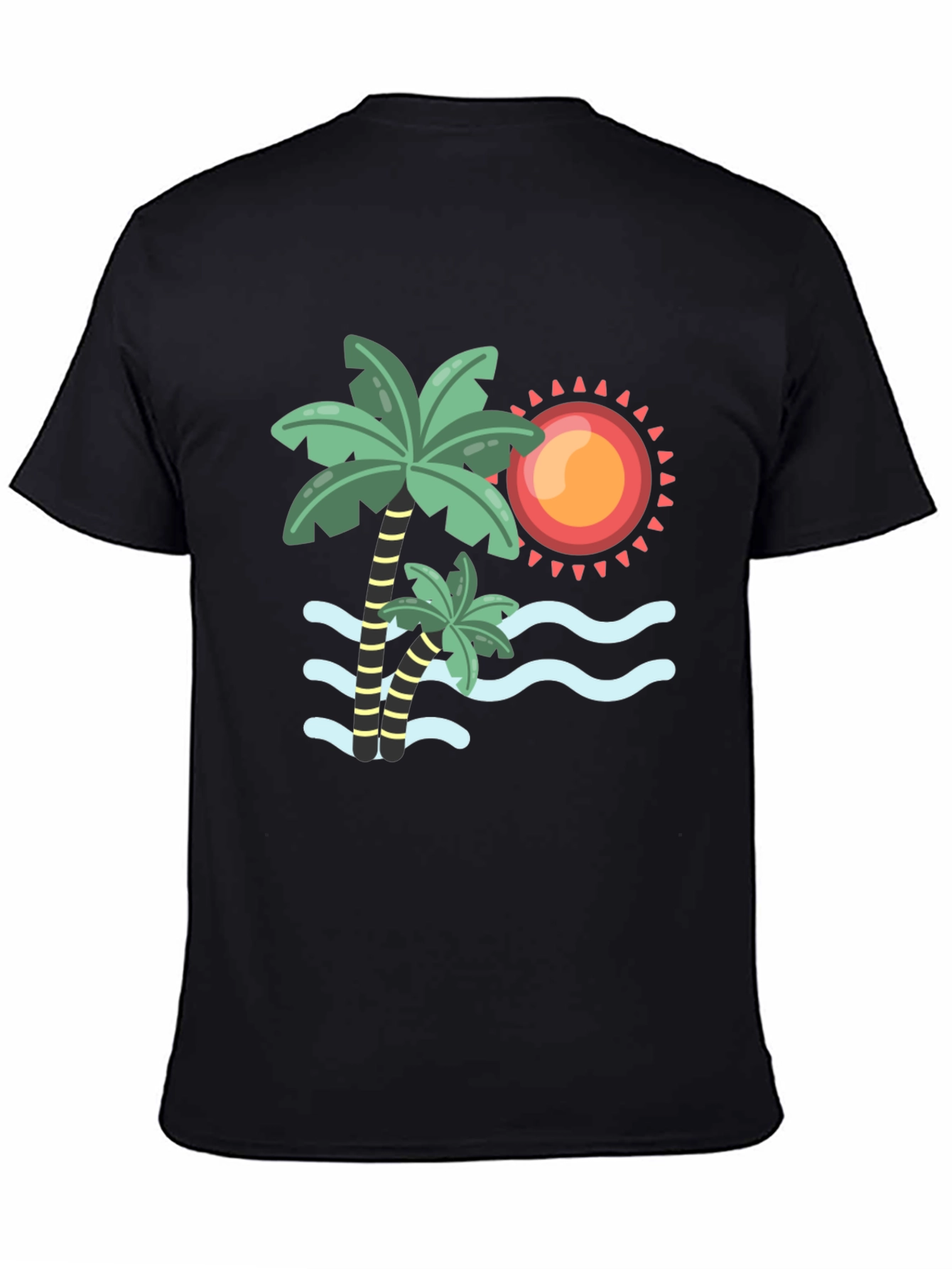 Tropical Palm Tree & Sun Graphic Tee - Black