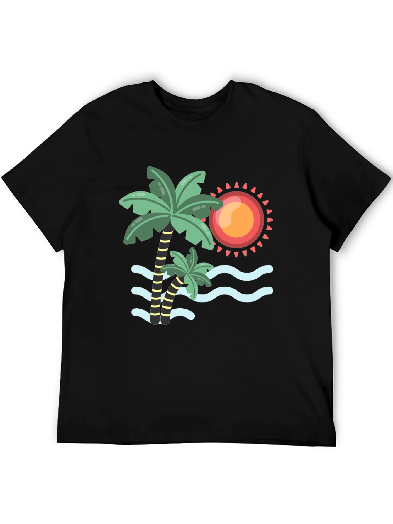 Tropical Palm Tree & Sun Graphic Tee - Black