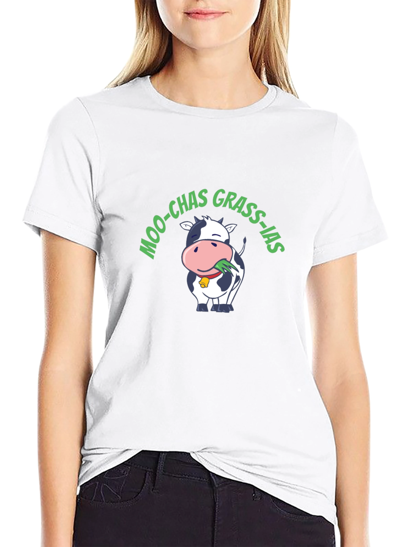 Moo-Chas Grass-ias Funny Cow Graphic T-Shirt