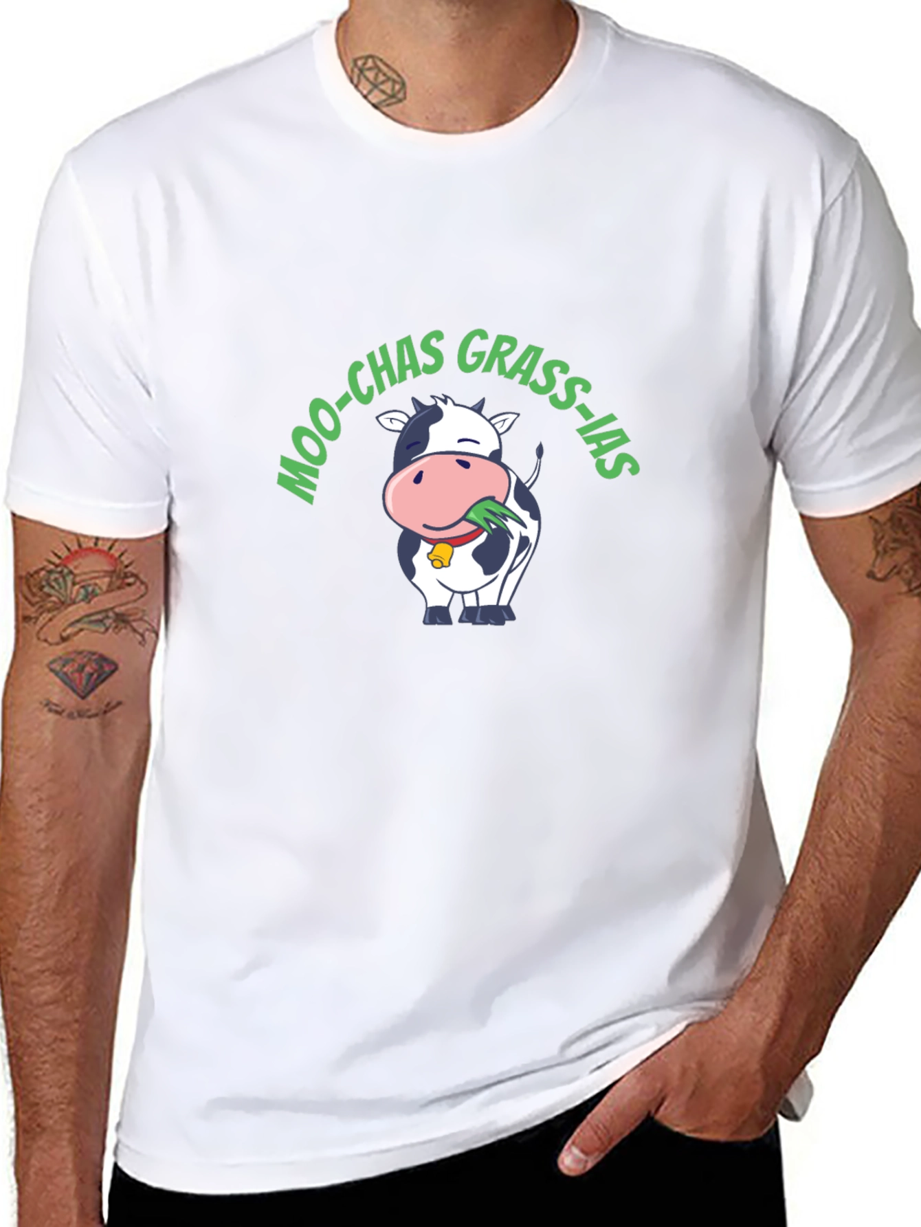 Moo-Chas Grass-ias Funny Cow Graphic T-Shirt