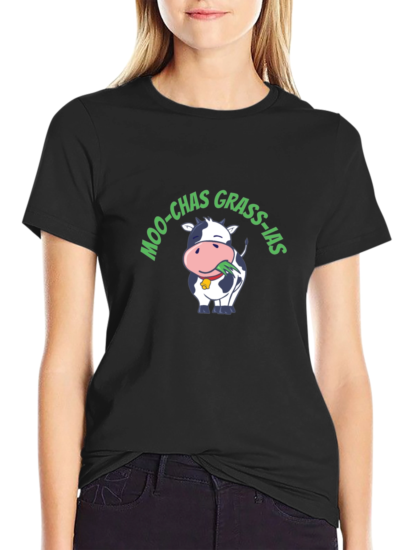 Moo-Chas Grass-ias Funny Cow Graphic T-Shirt
