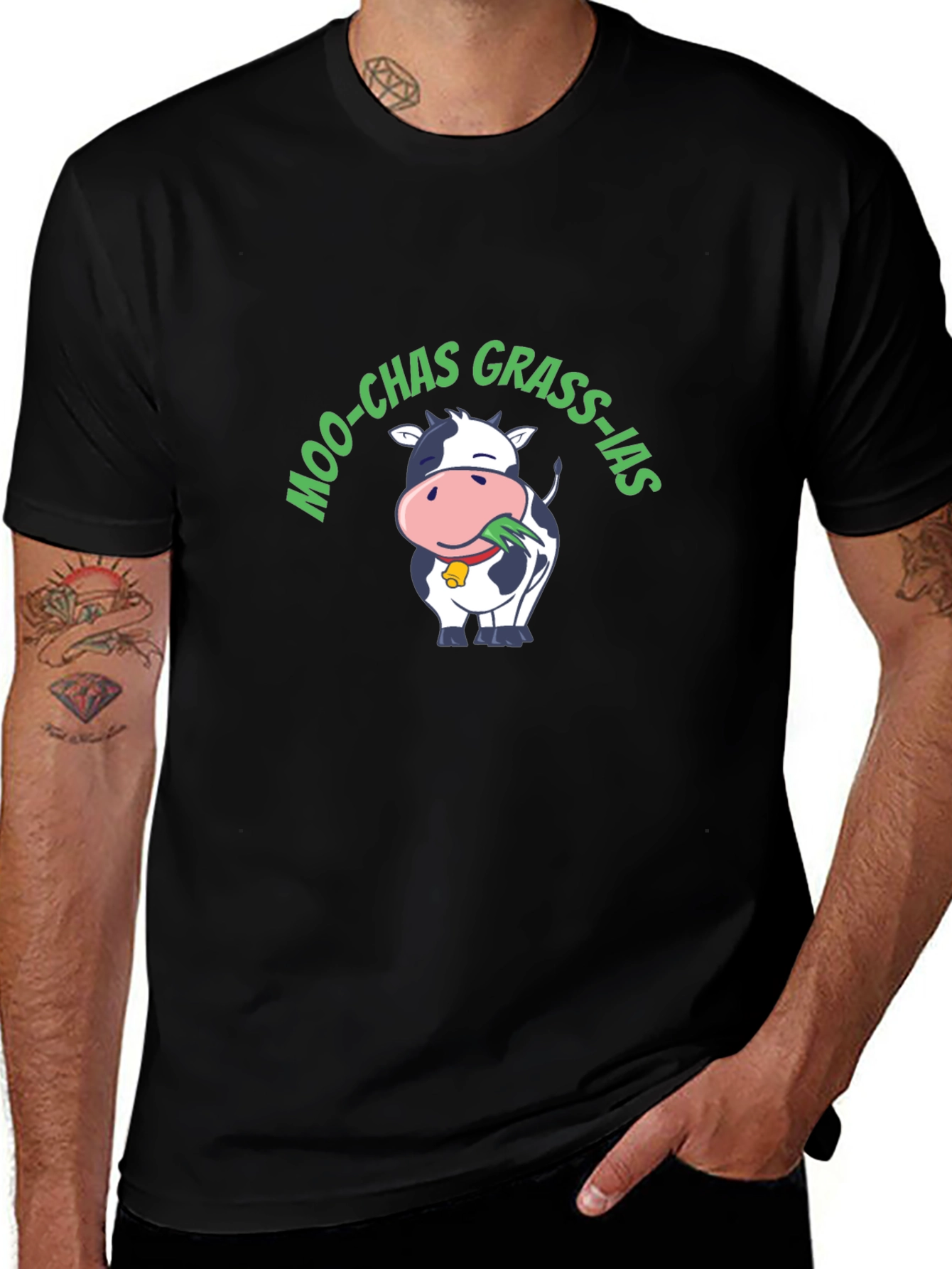 Moo-Chas Grass-ias Funny Cow Graphic T-Shirt